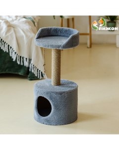 Дом для кошек с когтеточкой с лежаком круглый 35 х 35 х 70 см серый Nobrand