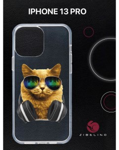 Чехол для Apple iphone 13 Pro прозрачный с рисунком с принтом кот диджей Zibelino