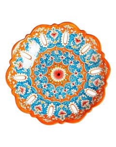 Фруктовница Риштанская Керамика Цветы керамика красно голубая 33 см Шафран