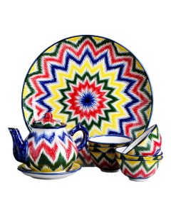 Чайный набор Риштанская керамика Атлас 2 9 предметов дизайн по наличию Шафран