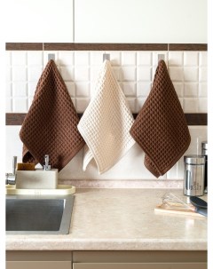 Набор вафельных полотенец 3 шт шоколадный бежевый шоколадный Bio-textiles