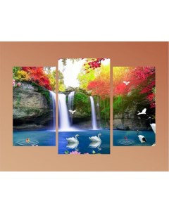 Модульная картина триптих ТР2156 Птицы и водопад 60х80 см Добродаров