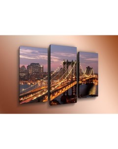 Модульная картина триптих Бруклинский мост ночью ТР423 60x80 см Добродаров