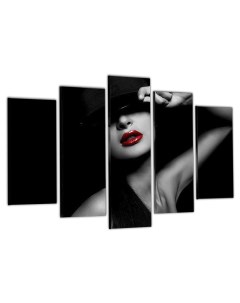 Модульная картина Девушка с красными губами Черно белое 80х140 см Добродаров