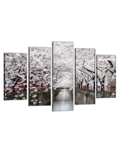 Модульная картина на холсте Цветение сакуры над мостом 80х140 см Добродаров