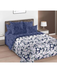 Комплект постельного белья Эстелла двуспальный с европростыней перкаль синий Текс-дизайн