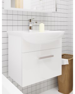 Тумба с раковиной для ванной уют 45 ультра подвесная цвет белый 101510 Megano home