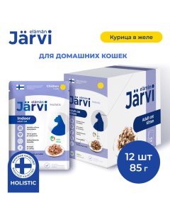 Влажный корм для кошек для домашних кусочки в желе курица 12 шт по 85 г Jarvi