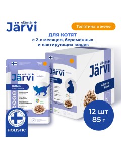 Влажный корм для котят кусочки в желе телятина 12 шт по 85 г Jarvi