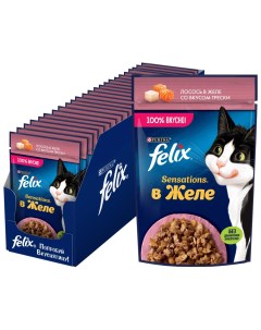 Влажный корм для кошек Sensations лосось в желе со вкусом трески 26 шт по 75 г Felix