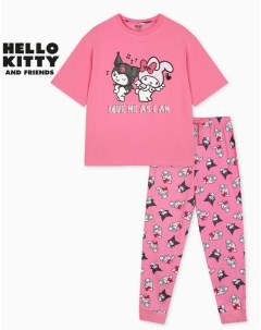 Розовая пижама oversize с аниме принтом Hello Kitty Gloria jeans