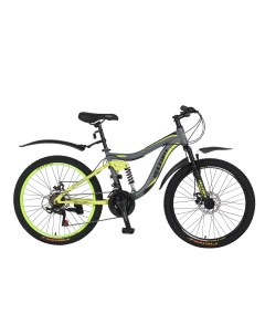 Велосипед подростковый двухподвес 24D 4002 серый мат с желтым 2024 рост 130 150см Veltory