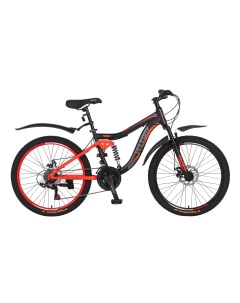 Велосипед подростковый двухподвесной 4002 черный матов с красным 2024 рост130 150см Veltory