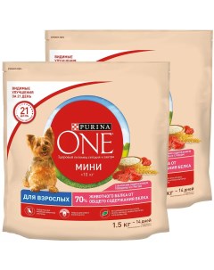 Сухой корм для собак Adult для мелких пород с говядиной и рисом 2x1 5 кг Purina one