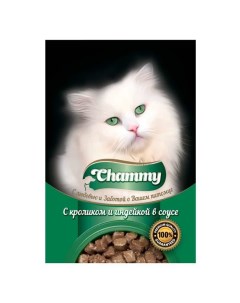 Влажный корм для кошек с кроликом и индейкой в соусе 24шт по 85г Chammy