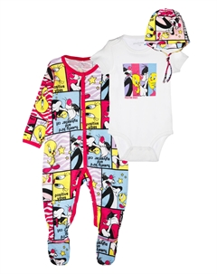 Комплект детский трикотажный для девочек: боди, комбинезон, шапочка Playtoday newborn-baby