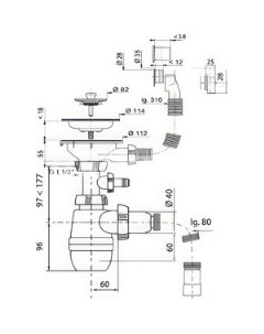 Сифон для кухонной мойки Neo D114 мм 1 1 2 х 40 50 30987091 Wirquin