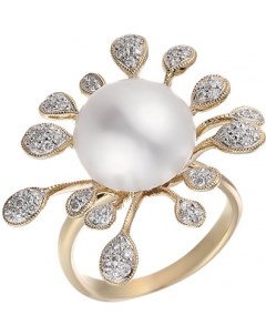 Кольцо Цветок с бриллиантами жемчугом из желтого золота Джей ви