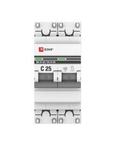 Автоматический выключатель PROxima ВА 47 63 2Р 25А тип C 4 5 кА 230 В на DIN рейку mcb4763 2 25C pro Ekf