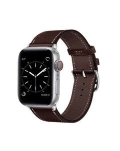 Кожаный ремешок для Apple Watch 42 44 45 mm Series 1 8 темно коричневый Nobrand