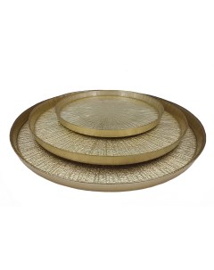 Тарелка сервировочная стекло Аксам золотая кувшинка 28см 16502 1 Akcam