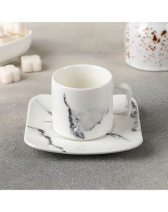 Кофейная пара Мрамор чашка 90 мл блюдце d 11 2 см цвет белый Nobrand
