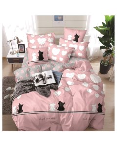 Комплект постельного белья House 2 х спальный Поплин 70х70 2Мх Кошки на розовом 111h Mency