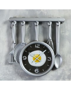Часы настенные серия Кухня Кухонная утварь плавный ход 32 х 34 см бронзовые Nobrand