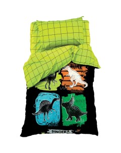 Комплект постельного белья Dino era бязь полутораспальный зеленый Этель