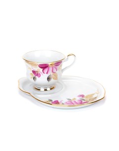 Чайная пара Дулево чашка блюдце Весенний Пурпуровый цветок фарфор Дулевский фарфор
