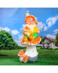 Садовая фигура Гном мухомор на грибе 71х33см Хорошие сувениры