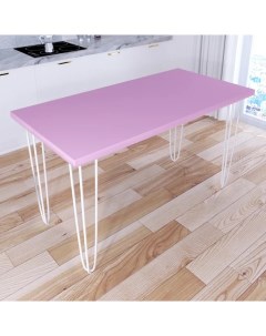 Стол кухонный Loft металл дерево 140х75х75 розовый с белыми ножками шпильками Solarius
