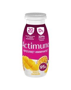 Кисломолочный напиток c манго и маракуйей 1 5 БЗМЖ 95 мл х 6 шт Actimuno