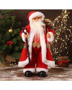 Новогодняя фигурка Дед Мороз в красном костюмчике с орнаментом 6938383 20x20x50 см Bazar