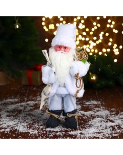 Новогодняя фигурка Дед Мороз в белом полушубке с мешком двигается 1111415 14x11x29 см Nobrand