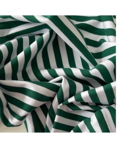 Ткань Футер 2 нитка 07905 полоска темно зеленая белая отрез 100х176 см Mamima fabric