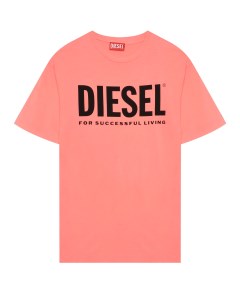 Футболка с черным лого коралловая Diesel