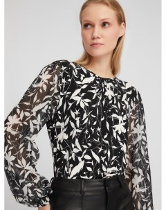 Трикотажная блузка с цветочным принтом и акцентом на рукавах Zolla