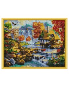 Алмазная мозаика Дом у водопада 40x50 см AC4005 Рыжий кот