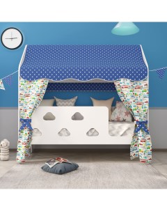 Кровать детская 85х163 5х155 см Облачка с текстилем вход справа Базисвуд