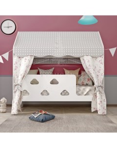 Кровать детская домик 85х163 5х155 см Облачка с текстилем вход справа Базисвуд
