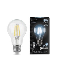 Лампа LED Filament A60 E27 8W 780lm 4100К 102802208 Gauss