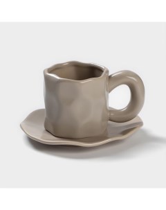 Чайная пара керамическая Базальт 2 предмета кружка 200 мл блюдце d 14 8 см цвет серы Nobrand