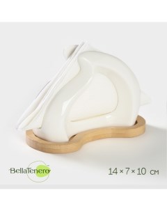 Салфетница керамическая на подставке из бамбука 14x7x10 см цвет белый Bellatenero