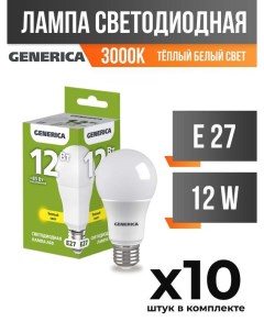 Лампа светодиодная IEK E27 12W A60 3000K матовая арт 827962 10 шт Generica