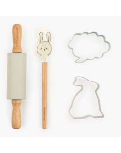 Набор для выпечки 4 пр скалка лопатка формы силикон сталь дерево серый Кролик Rabbit Kuchenland