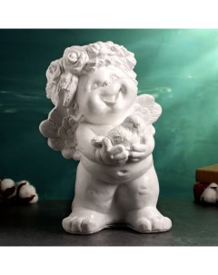 Фигура Ангел с воробушком 33х23см белый Хорошие сувениры