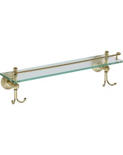 Полка для ванной комнаты стеклянная с крючками Серия 58B S 005891B золото Savol