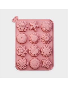 Форма силиконовая для выпечки Цветы 12 ячеек 20 5x15 6x2 см цвет розовый Доляна