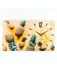 Часы картина настенные серия Интерьер Ананасы плавный ход 35 х 60 см Соломон